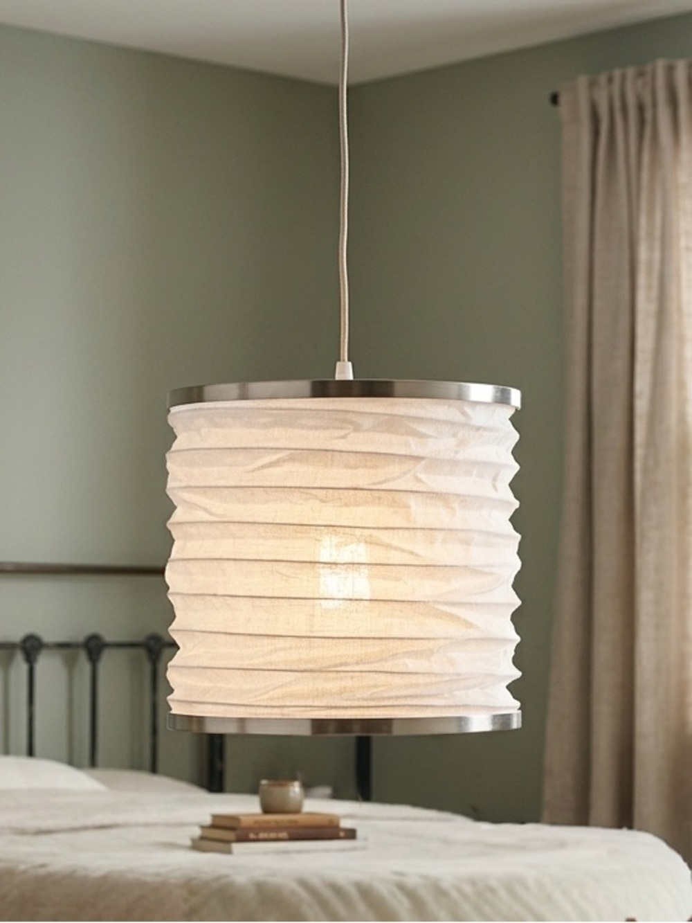 White Fabric Accordion Fold Lamp Shade Cover | Boho Japandi Light 7"x 9" NEW